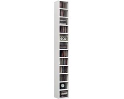 Opbergkast CD Toren - Media Unit - Muziek Collectie - Ruimtebesparend Ontwerp - 175 cm Hoog - Wit