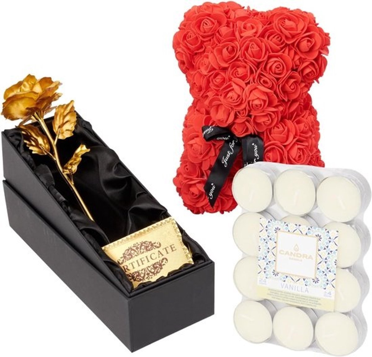 Rozenbeer Cadeaupakket - Romantisch Pakket - Cadeau Geven - Kant en klaar - 25cm Beer - Rood