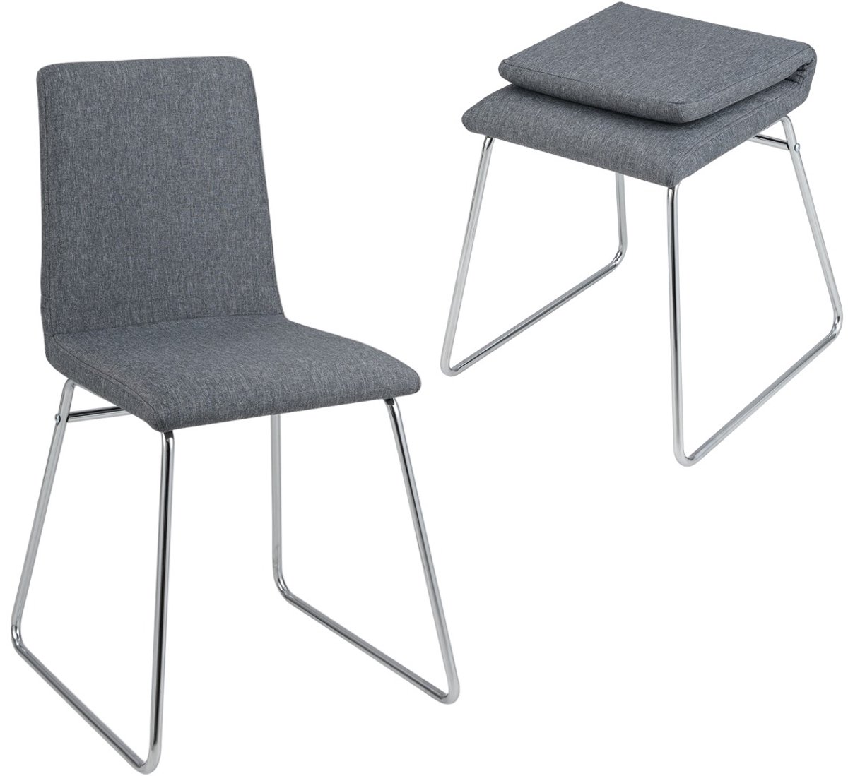 SureDeal® - Eettafel - Eetkamerstoelen Gestoffeerde Keukenstoel - Inklapbare Rugleuning - 52x47x88 cm - Grijs