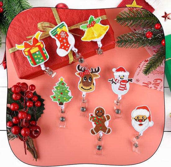8 Stuks Kerst Vilt Badge Reel - Schattige Badge Houder met Retractable Clip voor Verpleegkundigen, Artsen en Onderwijsprofessionals — afbeelding 3
