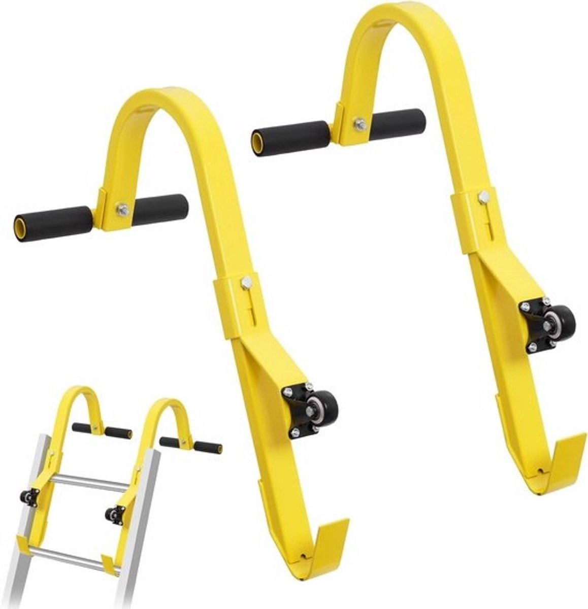 Dakladder Haken - Ladder Stabilisator - Veilig Dak Werk - Met Wiel - 300 kg Draaglast - Geel