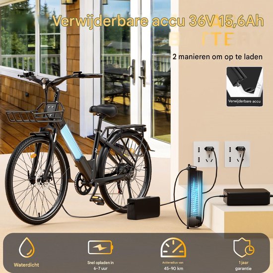 Elektrische Fiets 28 Inch - 36V 15.6AH Accu - Actieradius Tot 90 Km - 28×1.5 Inch Wielen- Aluminium Lage Instapframe -Shimano 7 Versnellingen - Mechanische Schijfremmen - LCD Display - Elektrische Stadsfiets - Grijs — afbeelding 3