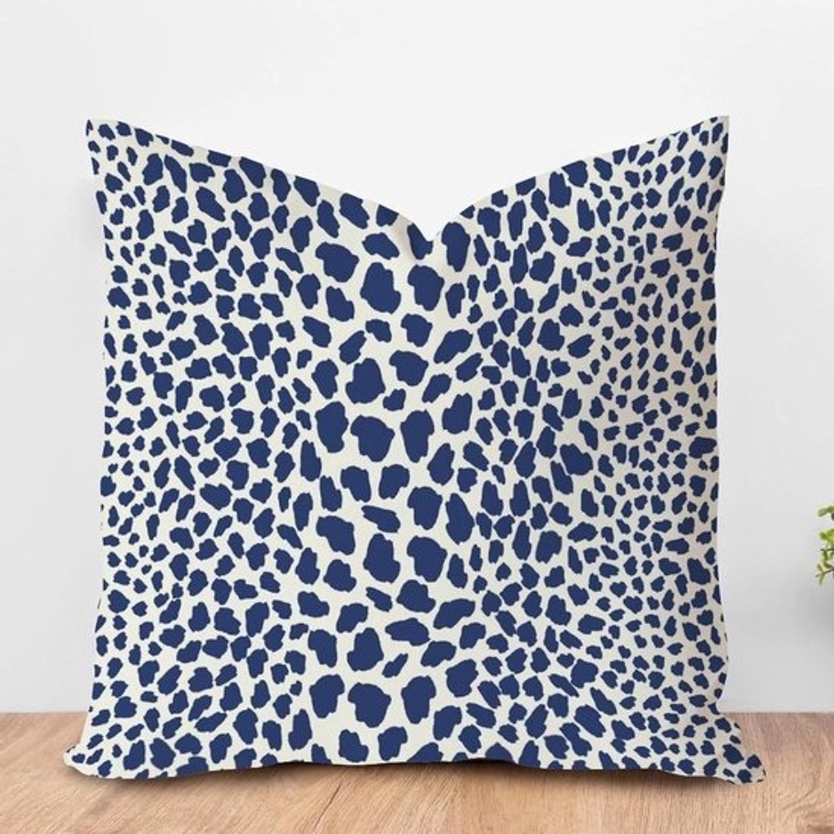 Kussenhoes Luipaardprint - Dierprint Kussensloop - Huis Decoratie - Wit Vlas Materiaal - 45 x 45 cm - Navy Tan