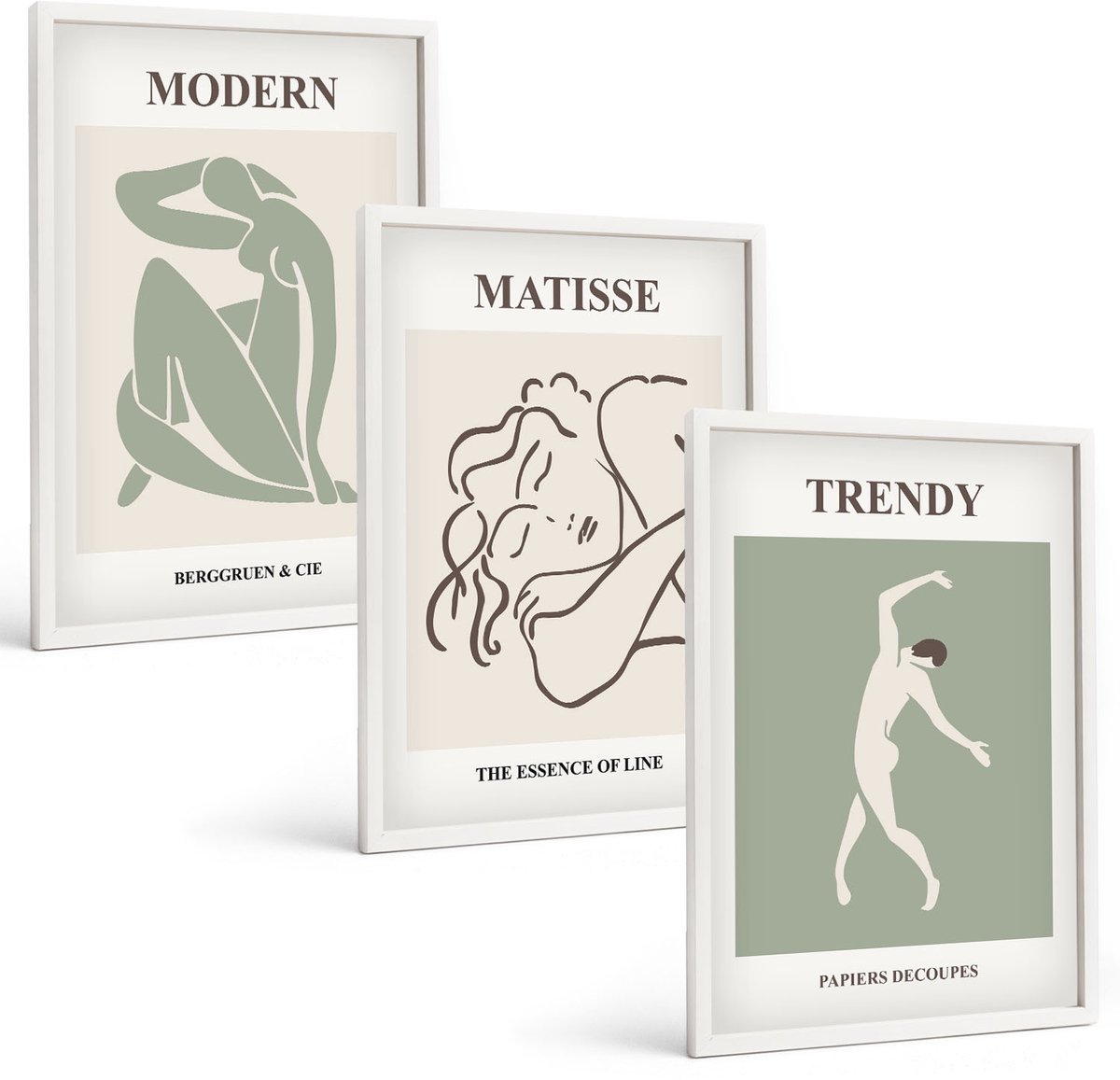 Wallfluent 3-Delige Schilderij Set - Stijlvolle Personages In Minimalistische Vormen En Kleuren. - 40 x 60 - Decoratieve Muurdecoratie - Slaapkamer