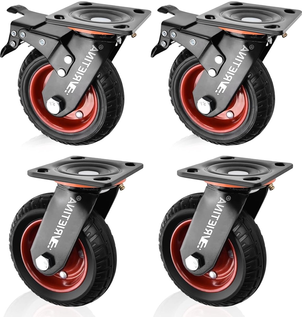 4 stuks zware wielen 200 mm zwenkwielen met rem, 360° draaibare transportwielen met zware belasting, dekplaat, massief - ShopVlot