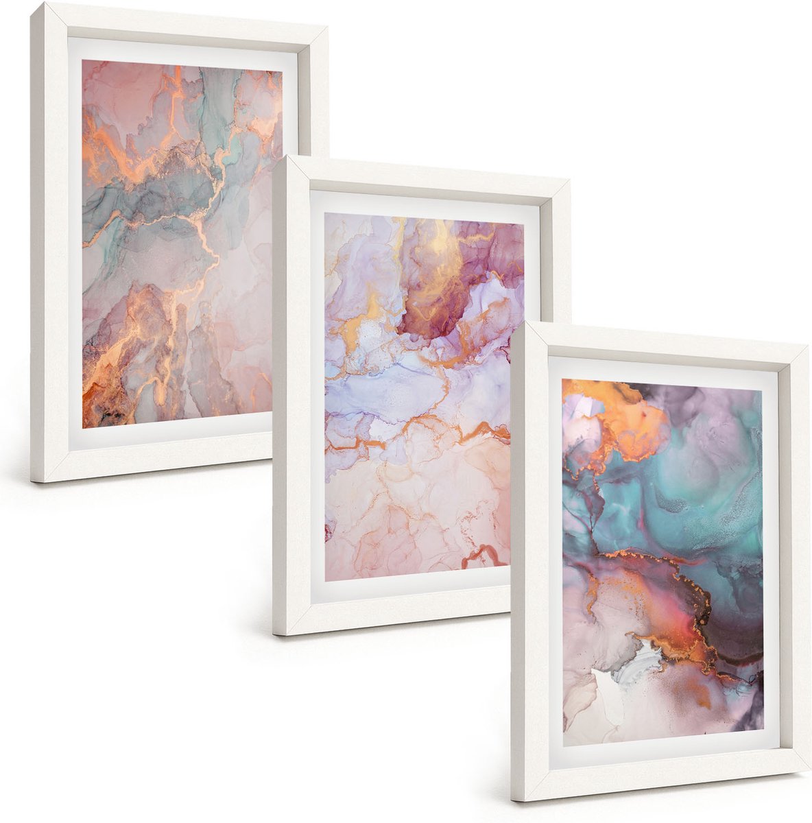 Wallfluent 3-Delige Schilderij Set - Abstracte Patronen In Pastelkleuren Met Accenten - 20 x 30 - Wanddecoratie - Woonkamer Decoratie