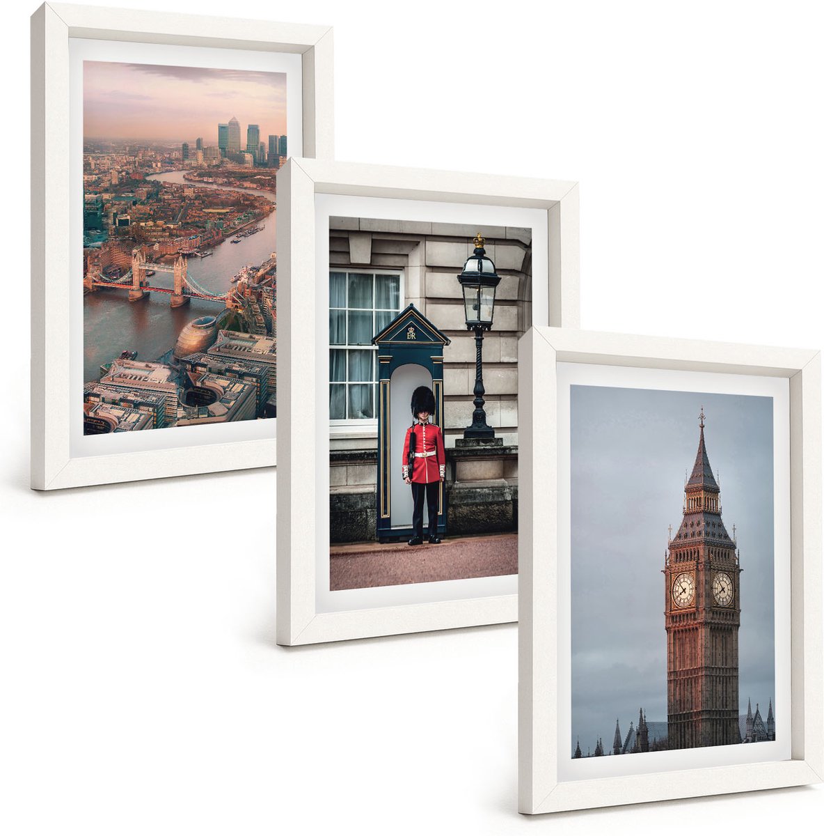 Wallfluent 3-Delige Schilderij Set - Uitzicht Op Londen Met De Brug En De Big Ben. - 20 x 30 - Moderne Wanddecoratie - Woonkamer - Stijlvolle Muurdecoratie