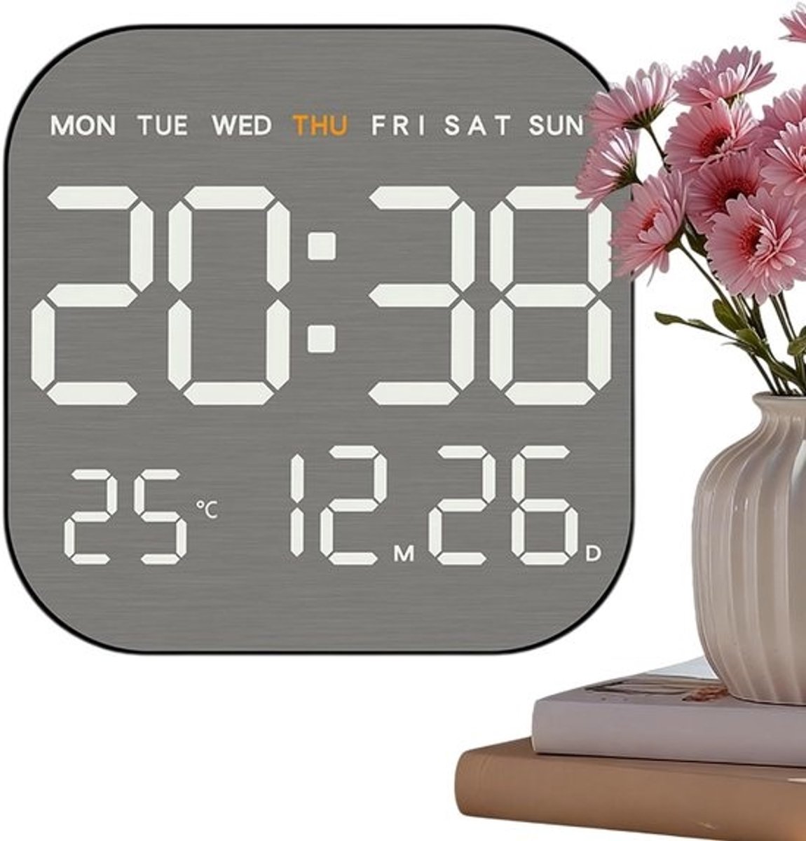 Digitale Wekker - LED Machine Klok - Tijd Weergeven - Automatische Helderheid - 19.5 cm breed - Zwart