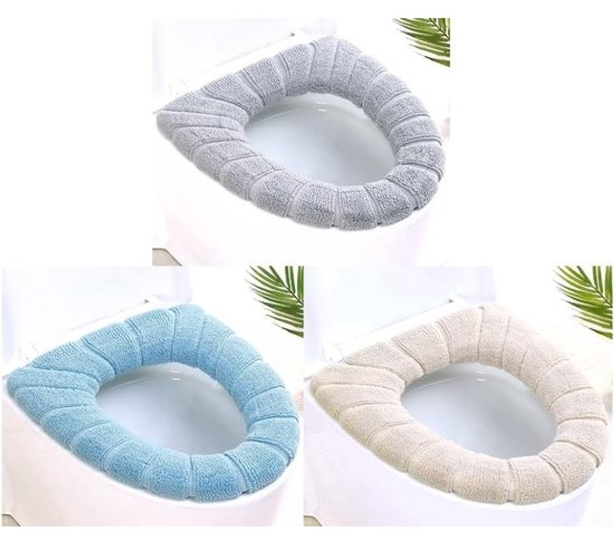 3-delige Wasbare Toiletbril Omhulsel Set, Comfortabele Toiletzitting Bescherming, Hygiënische Toiletzitting Accessoires in 3 Kleuren