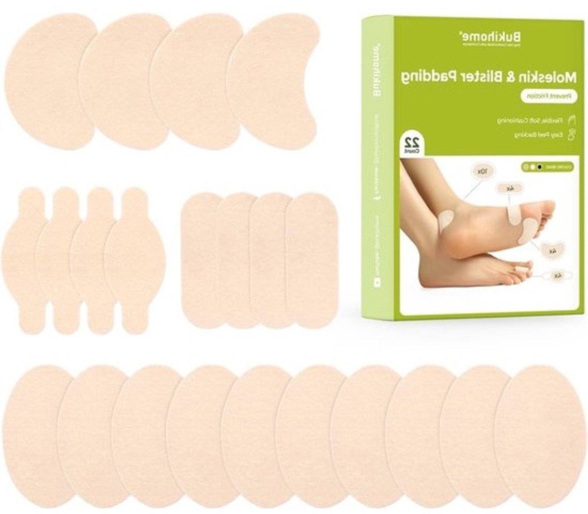 Zelfklevende Moleskin Pads - Blarenpleisters Voet - Voorkom Blaren - Ademend Moleskin Materiaal - 22 Stuks - Beige