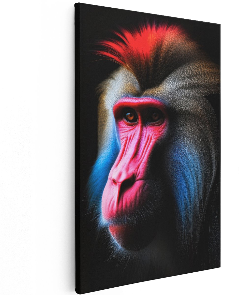 Artaza Canvas Schilderij Mandril - 120x180 cm - Groot - Wanddecoratie Aap - Muurdecoratie Dieren - Decoratie Slaapkamer - Kleurrijk