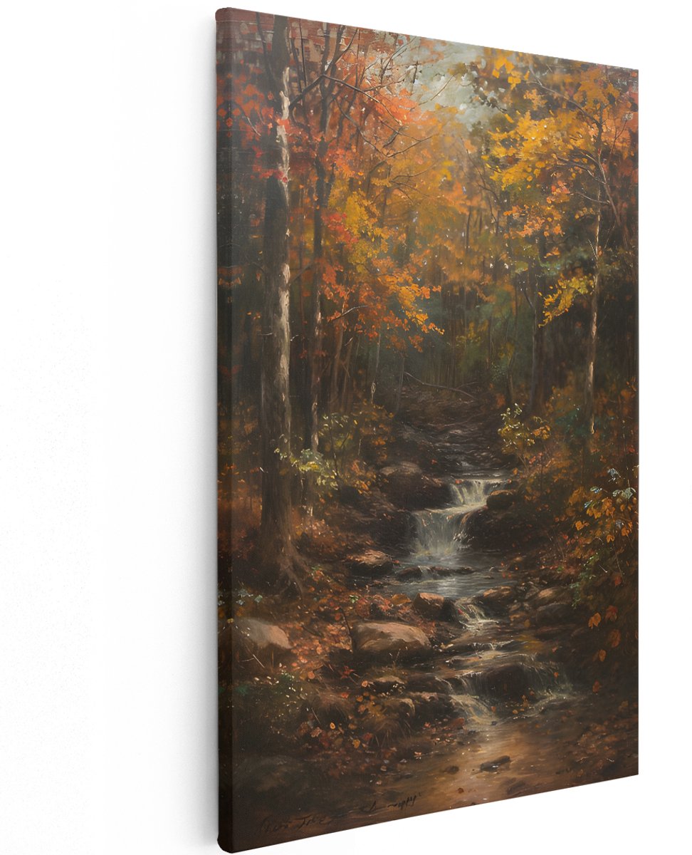 Artaza Canvas Schilderij Bos - 120x180 cm - Groot - Wanddecoratie Herfst - Muurdecoratie Natuur Landschap - Decoratie Beekje Woonkamer