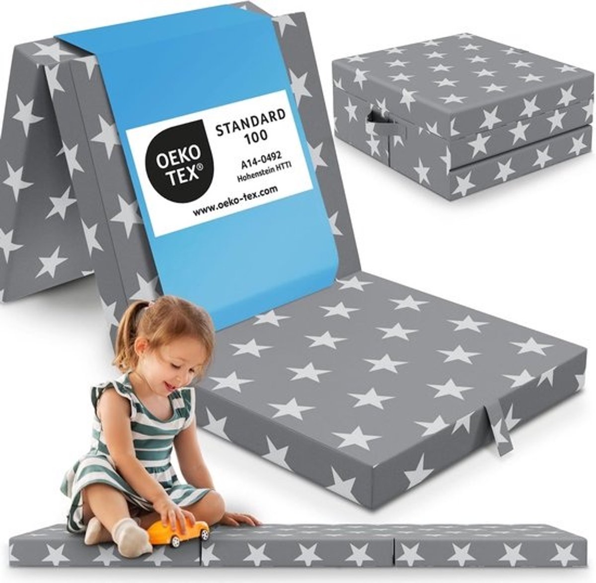 Opvouwbaar matras 65x195 cm, 9 cm hoog, voor kinderen en volwassenen, ideaal voor logeren, reizen en kamperen