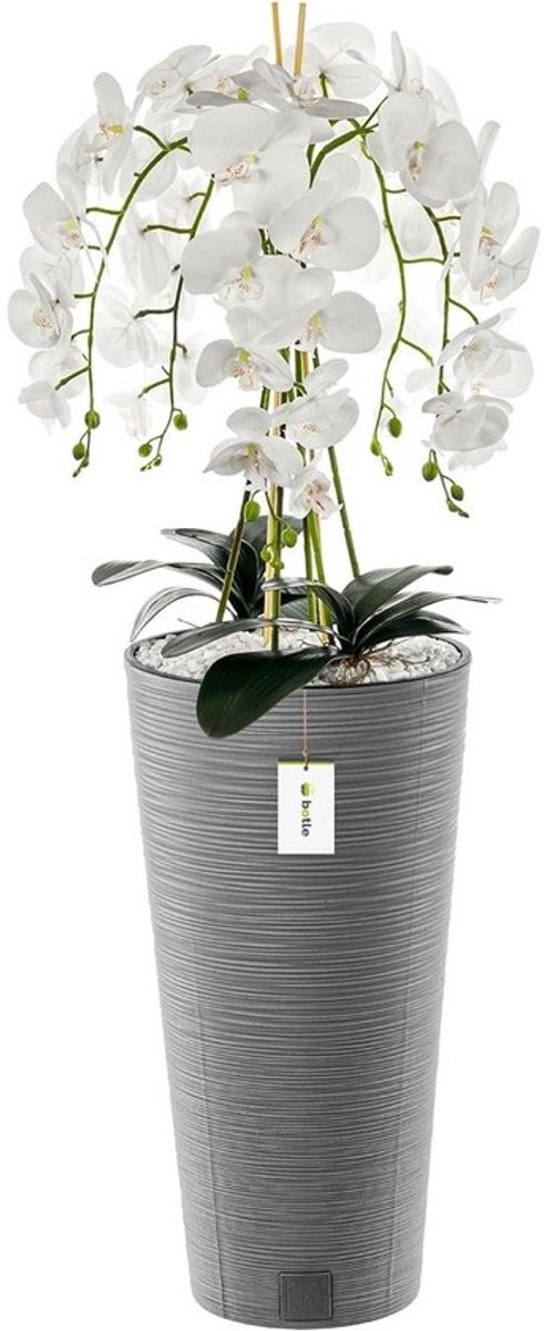Luxe Kunst Orchidee Wit Cascade Hoog 110 cm in Beton Pot Decoratie Woonkamer Kantoor