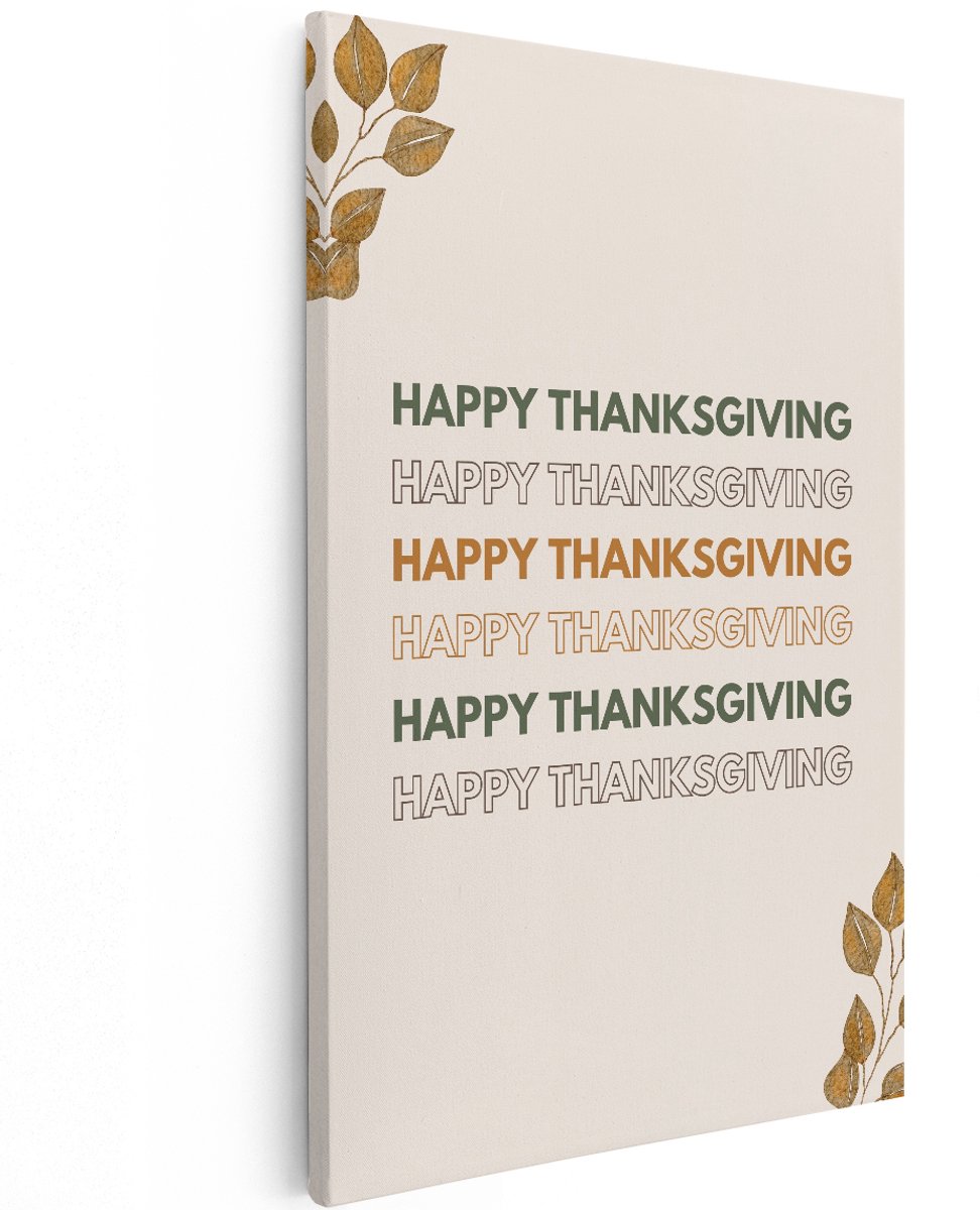 Artaza Canvas Schilderij Happy Thanksgiving - 120x180 cm - Groot - Wanddecoratie Tekst - Muurdecoratie Herfst - Decoratie Aardetinten Hal