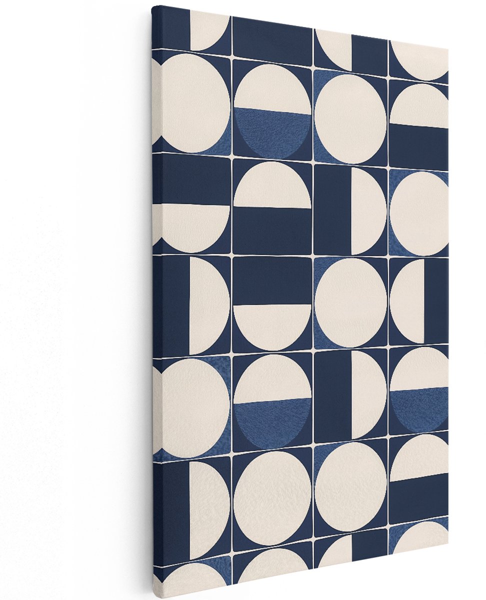 Artaza Canvas Schilderij Abstract - 120x180 cm - Groot - Wanddecoratie Geometrisch - Muurdecoratie Retro - Decoratie Cirkels Blauw