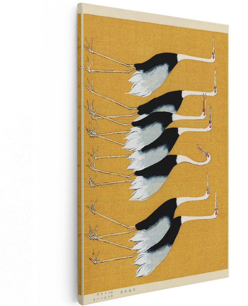 Artaza Canvas Schilderij Kraanvogels - 120x180 cm - Groot - Japandi Wanddecoratie - Muurdecoratie Vogels - Decoratie Goud Vintage - Gouden