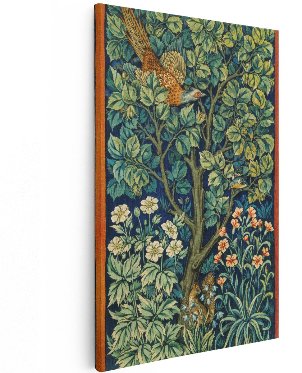 Artaza Canvas Schilderij Wandtapijt Fazant - 120x180 cm - Groot - Wanddecoratie Vogels - Muurdecoratie Bloemen - Decoratie Boom Eekhoorn - Vintage