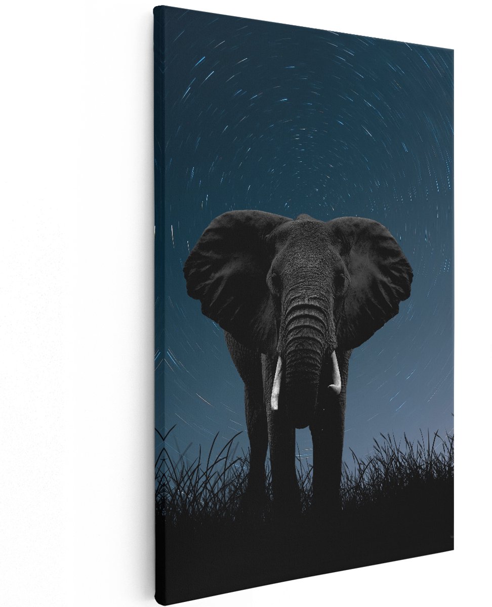 Artaza Canvas Schilderij Olifant Omringd Met Sterren - 120x180 cm - Groot - Wanddecoratie Woonkamer - Schilderijen - Muurdecoratie