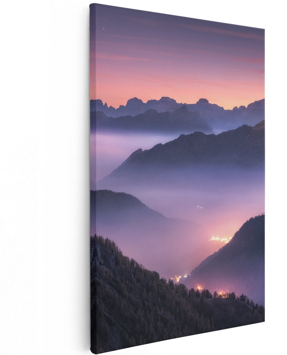 Artaza Canvas Schilderij Bergen Landschap In Italië Tijdens Zonsondergang - 120x180 cm - Groot - Wanddecoratie Woonkamer - Schilderijen - Muurdecoratie