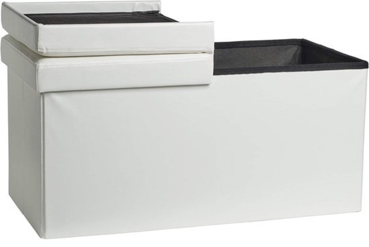 Gestoffeerde zitbank met opbergruimte en uitschuifbaar deksel - Wit, 38x76x37,6