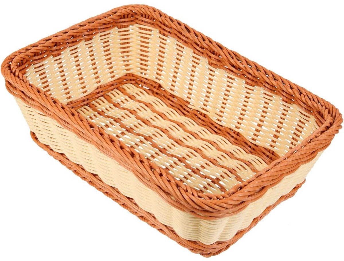 longziming - Geweven Opbergkorf - Rieten Mand - Rectangulaire Dienblad - Voedselveilig PP-Materiaal - Schimmelvrije Constructie - Duurzaam Kunststof - Rustieke Tweekleurige Stijl - Veelzijdig Voor Keuken En Woonkamer - 1 Stuk