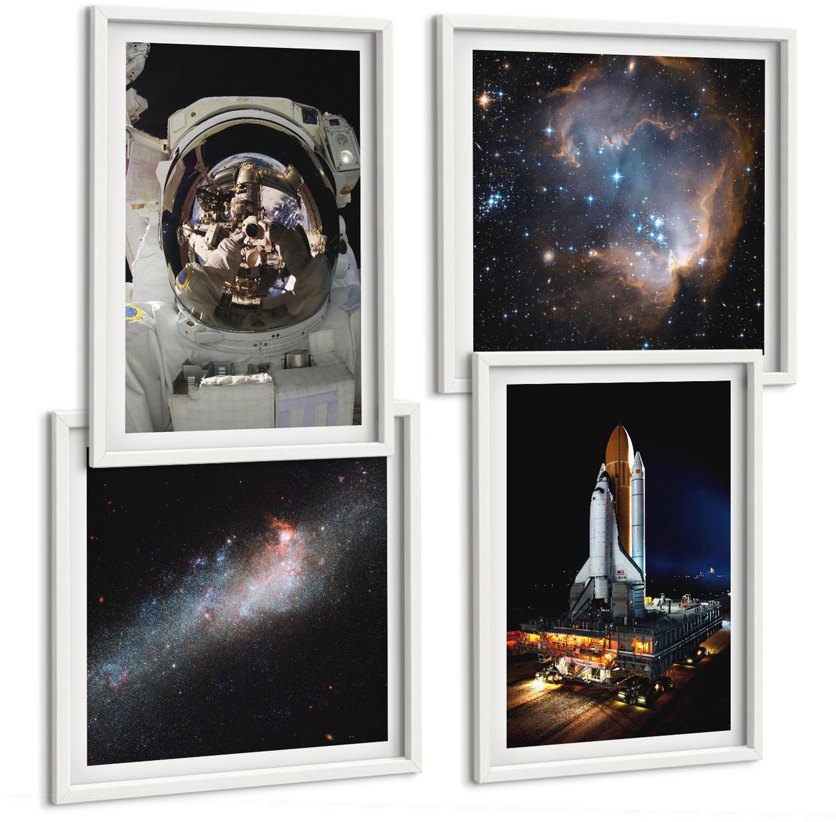 Wallfluent 4-Delige Schilderij Set - Foto'S Van Astronauten Die Op De Maan Landen - 40 x 40 En 40 x 60 - Muurdecoratie - Schilderijen Set - Woonkamer - Wanddecoratie