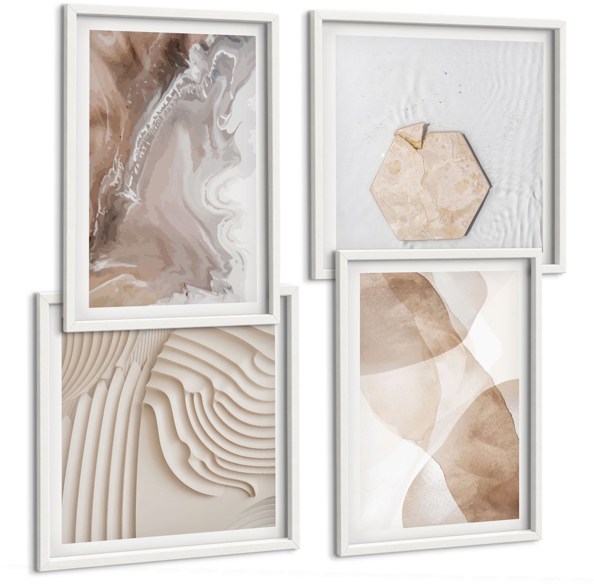 Wallfluent 4-Delige Schilderij Set - Abstracte Vormen, Geschilderde Structuren In Pastelkleuren. - 40 x 40 En 40 x 60 - Muurdecoratie - Schilderijen Set - Woonkamer - Decoratieve Schilderijen