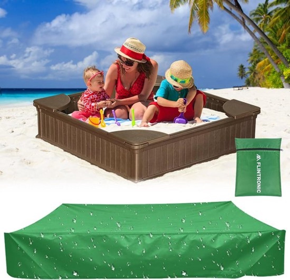 Waterdichte Zandbak Afdekhoes 120x120 cm - Met Trekkoord - Groen - Stof- en Waterbestendig