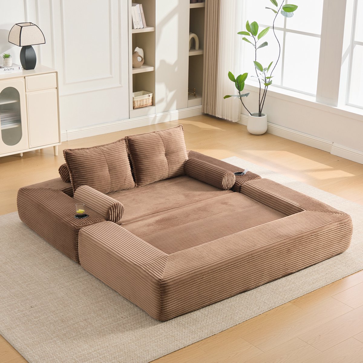 MODFU - 2-Zits Slaapbank - Corduroy - Bruin - 180 X 98 X 80 Cm