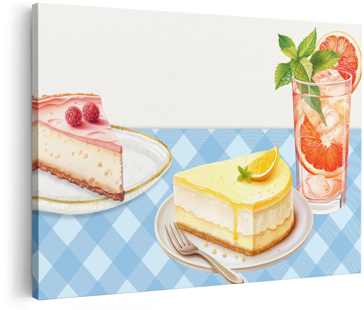 Artaza Canvas Schilderij Cheesecake - 150x100 cm - Groot - Wanddecoratie Keuken - Muurdecoratie Citroen Taart - Decoratie Eten En Drinken
