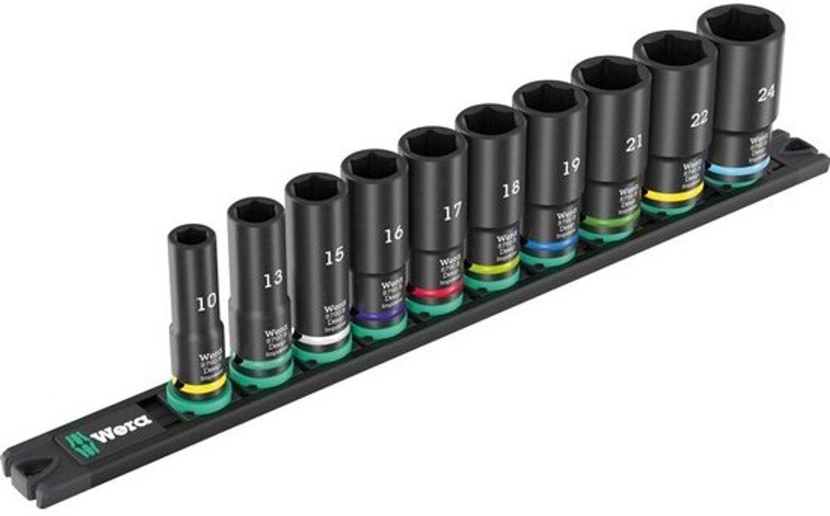 Dopsleutel Set 3/8 Inch Op Magneetstrip, 10 Stuks, Impaktor Technologie voor Impact Gebruik