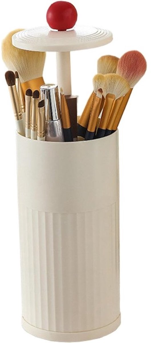 Make-up Borstelhouder - Cosmetica Organizer - Beauty Routine - Met Deksel - 21 x 10.5 cm - Melkwit