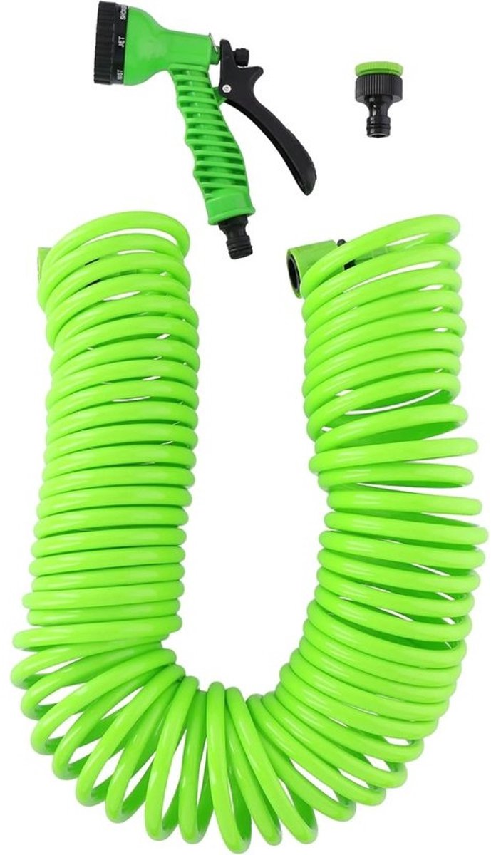 Tuinslang Set - Spiraalslang - Tuin Besproeien - Inclusief Sproeier - 15 Meter - Groen