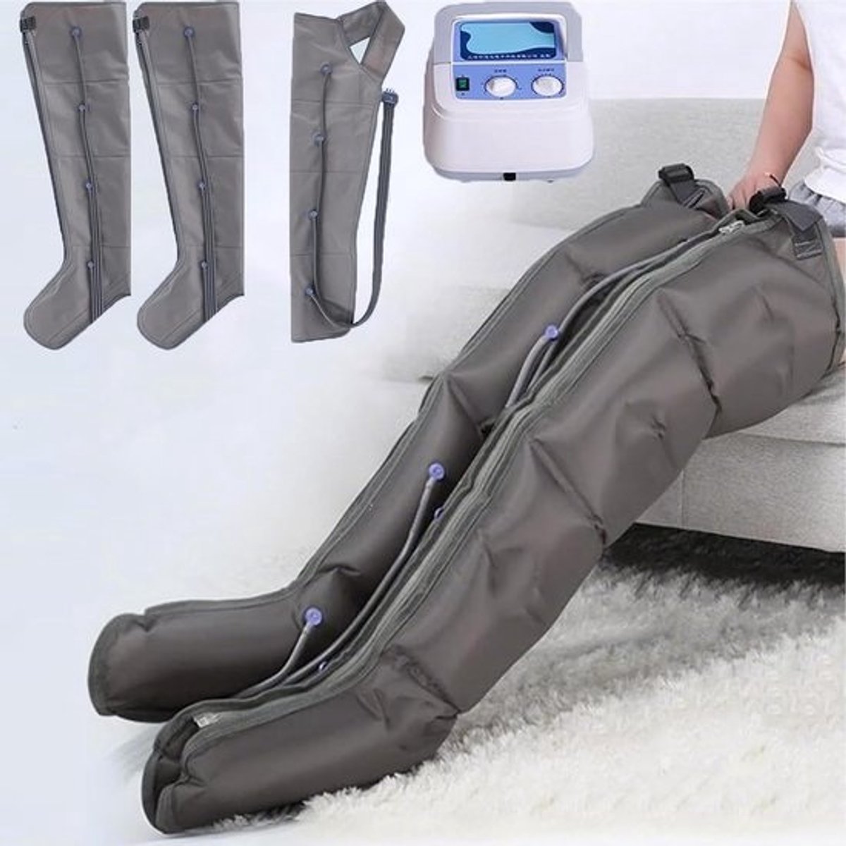 Luchtcompressie Beenmassager - Lymfedrainage Apparaat - Pijnverlichting Benen - Instelbare Timers - Universele Pasvorm - Grijs