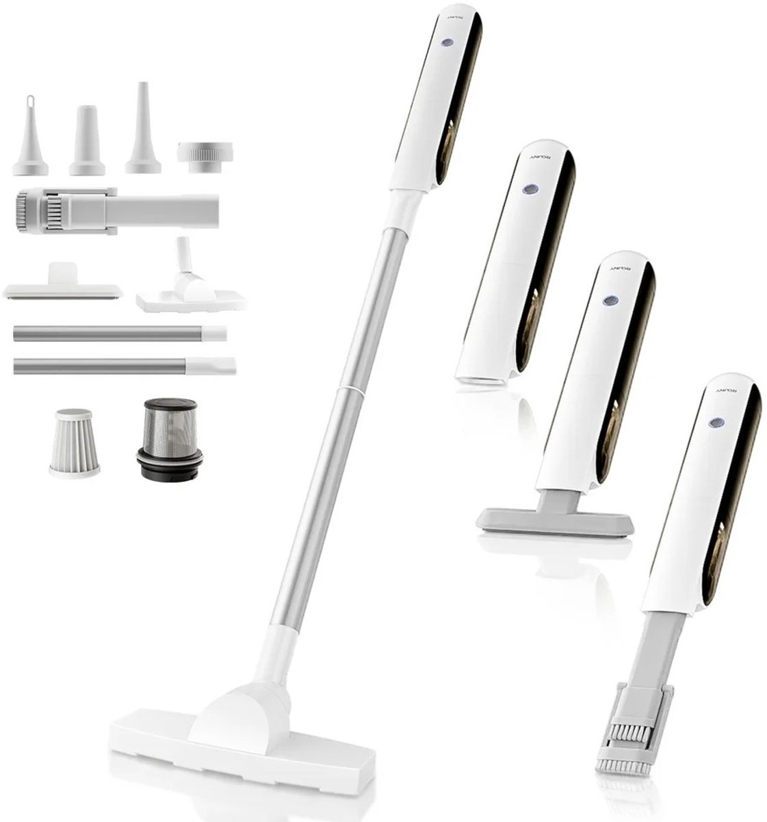 Zerova 2-in-1 Draadloze Steelstofzuiger - Handstofzuiger - LED Verlichting - Krachtige Zuigkracht - Draaibare Zuigmond - Wit