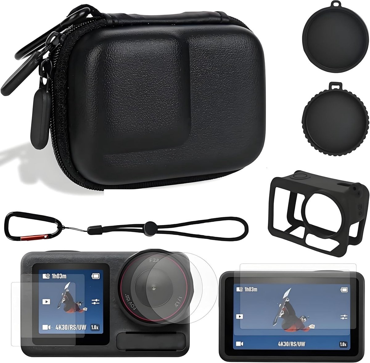 Duurzame Zwarte Hard Shell Tas voor Osmo Action 5/4/3, Inclusief Mini Screen Protector en Lensbescherming, Ideaal voor Camera Accessoires