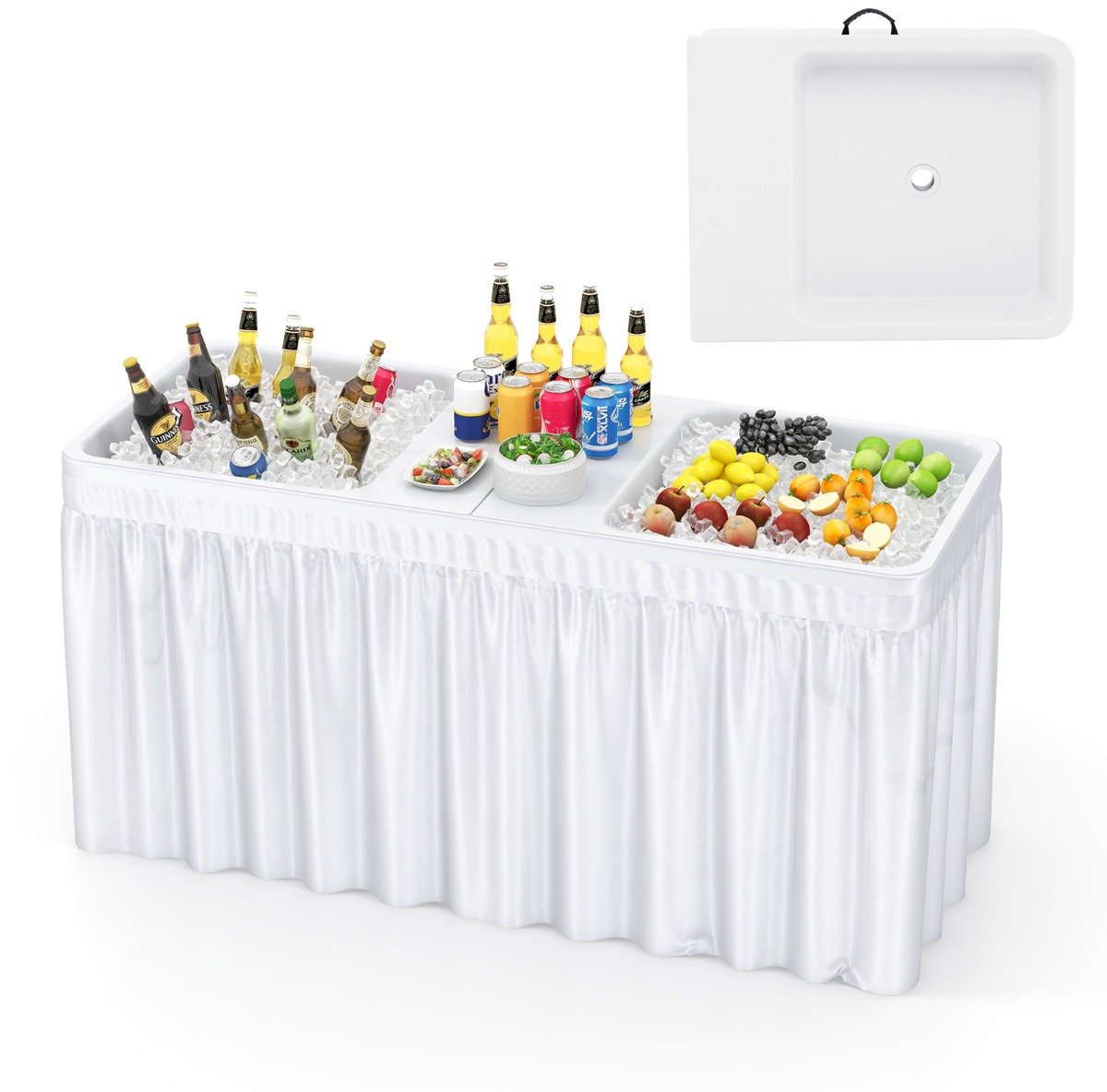 SureDeal® - Kamper - Opvouwbare Campingtafel - Dubbele Wasbak - Schort - Afvoerslang Koeltafel Tuintafel - 150x60x79 cm - Wit