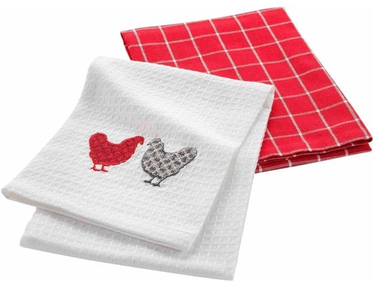 Theedoeken Set - Keukendoeken Katoen - Keuken Droogmaken - Geborduurd Patroon - 50 x 70 CM - Meerkleurig