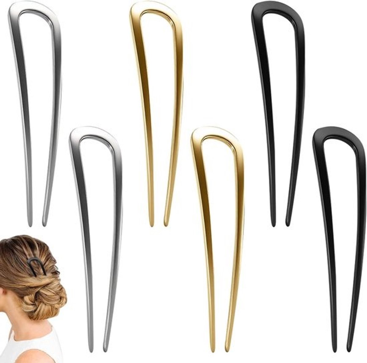 Grote U-Vormige Haarspelden Set (6 Stuks) - Franse Haarpin voor Dik Haar en Kapsels