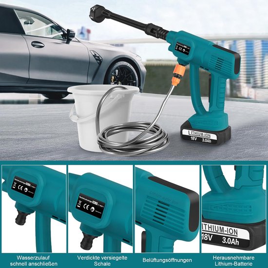Hogedrukreiniger - Schoonmaakapparaat - Auto en tuin - 6-in-1 mondstuk - 5 meter slang - Blauw — afbeelding 3