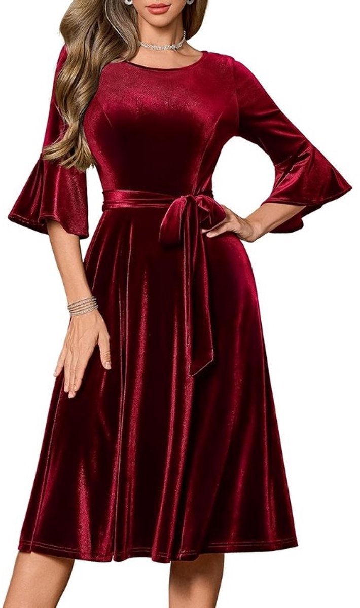 Elegante Cocktailjurk met 3/4 Mouwen voor Herfst en Winter - Feestelijke Jurk