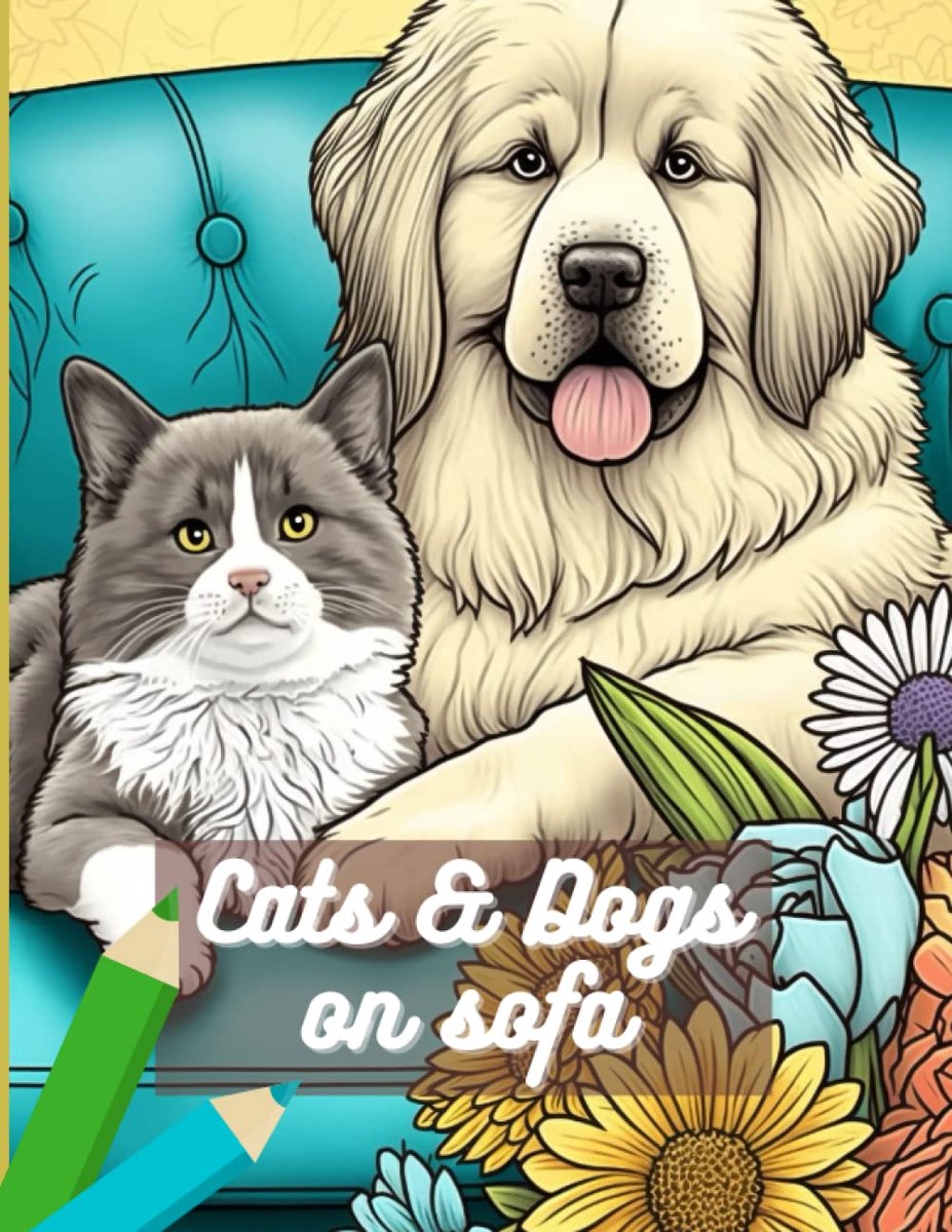 Cats & Dogs on Sofa: Cat and Dog Coloring Book for Adults for Relaxation and Stress Relief - ShopVlot