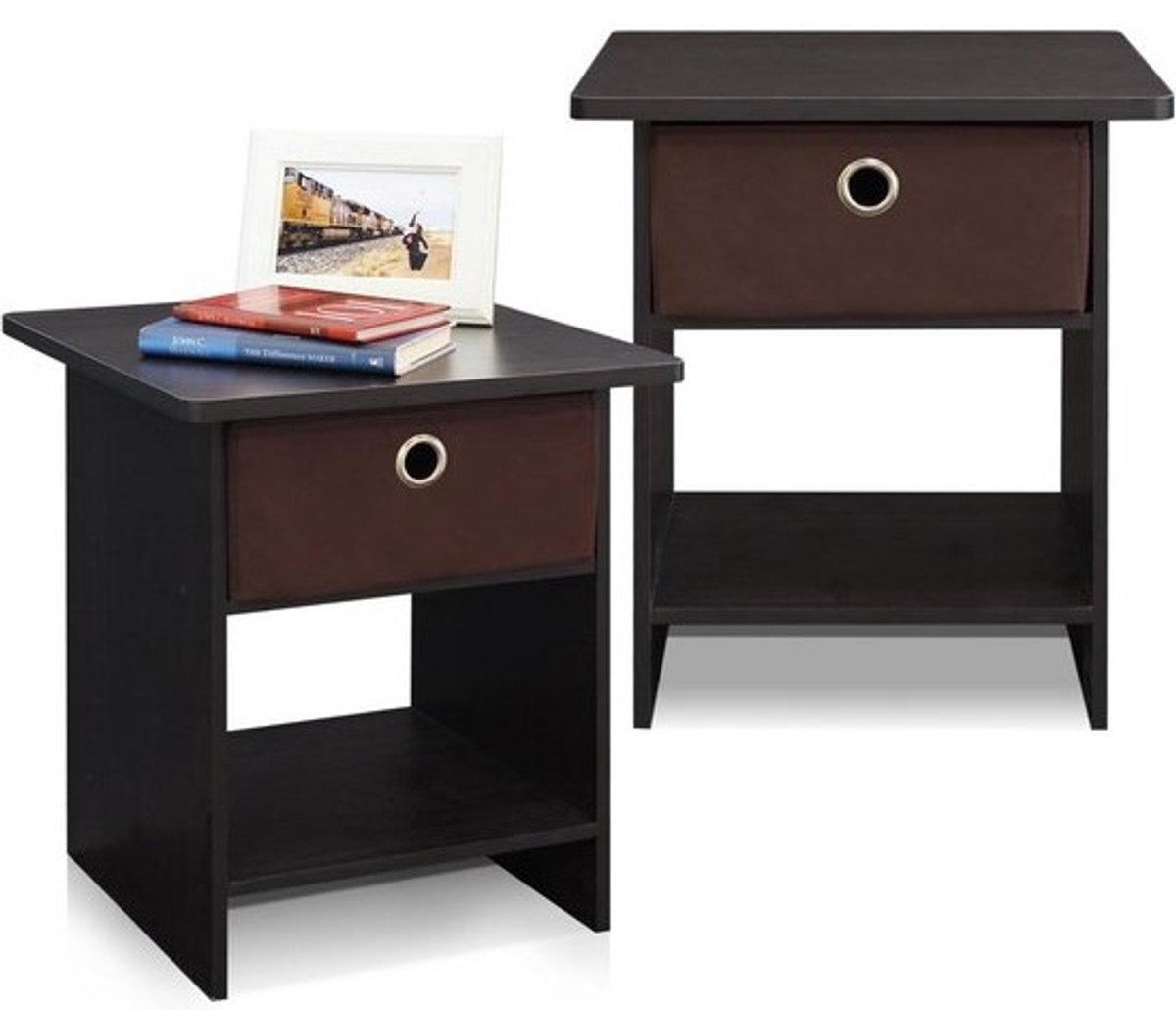 Houten bijzettafel met opbergvak in espresso-bruin