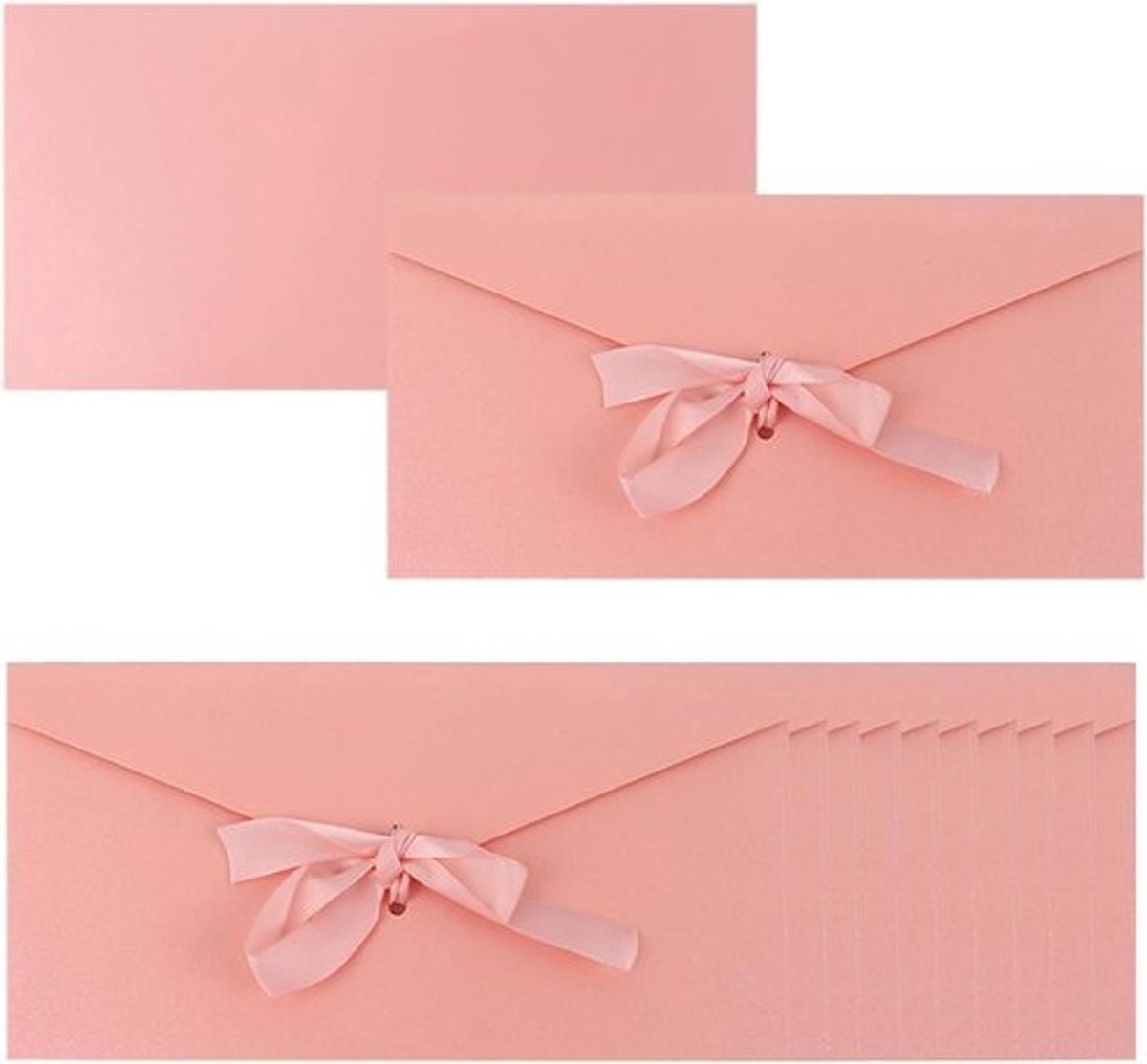 Roze Enveloppen - Wenskaarten Enveloppen - Uitnodigingen Versturen - Vlindertasluiting met Lint - 22 x 11 cm - Roze
