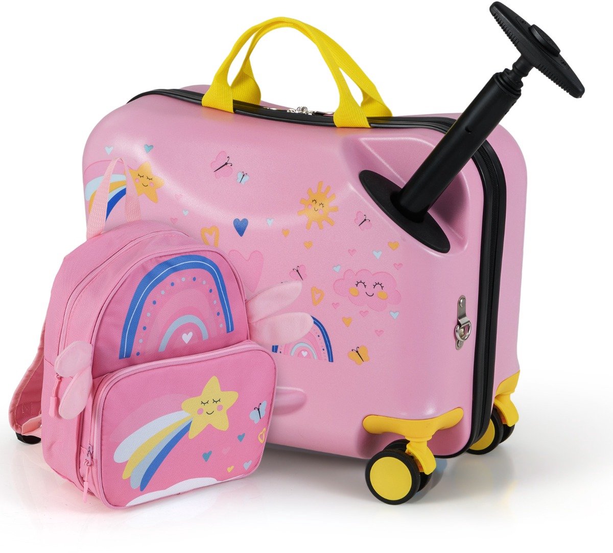 SureDeal® - Kinderkoffer - 2-delige - Rugzak Lange Opzittas - Brede Rugzak Ster - 47x26,5x36,5 cm - Roze