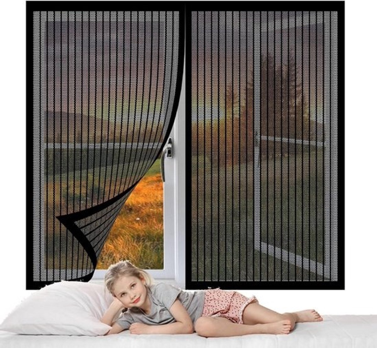 Raamhor Magnetisch - Vliegenscherm Raam - Insecten Buiten Houden - Boorvrije Installatie - 90 x 130 cm - Zwart