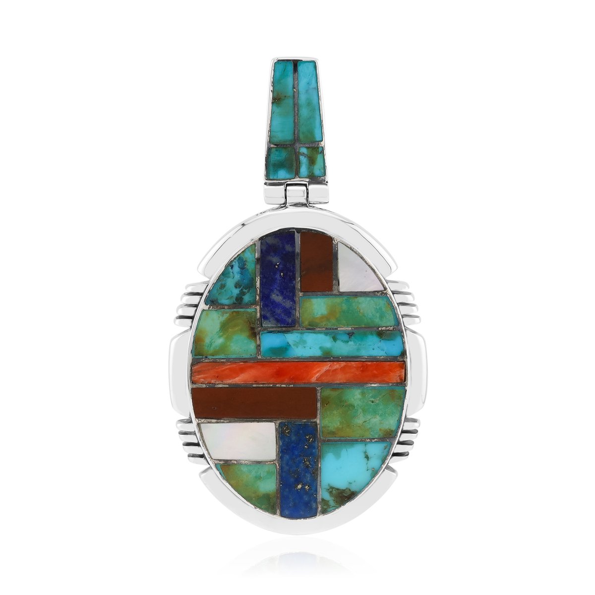 Cavill - Hangertje 925 Sterling Zilver Geoxideerd - Oranje Stekelige Oester 1,69 ct & Turkoois 12,5 ct - Kleurrijk Edelsteen Sieraad