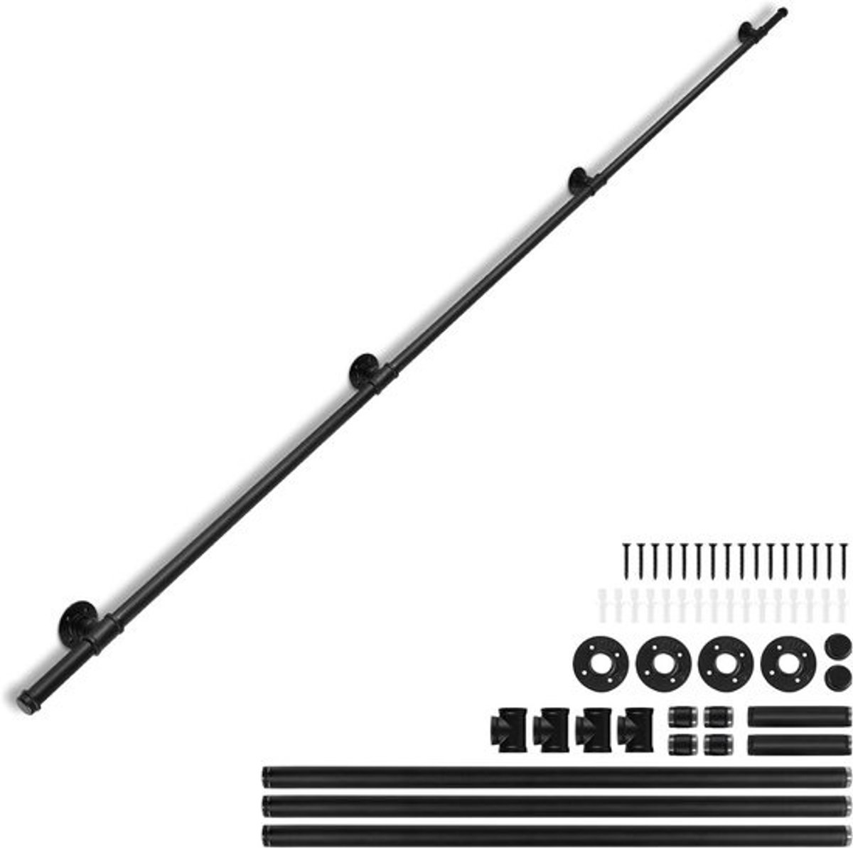 Zwarte RVS Trapleuning 300 cm - Antislip Wandsteun voor Binnen en Buiten