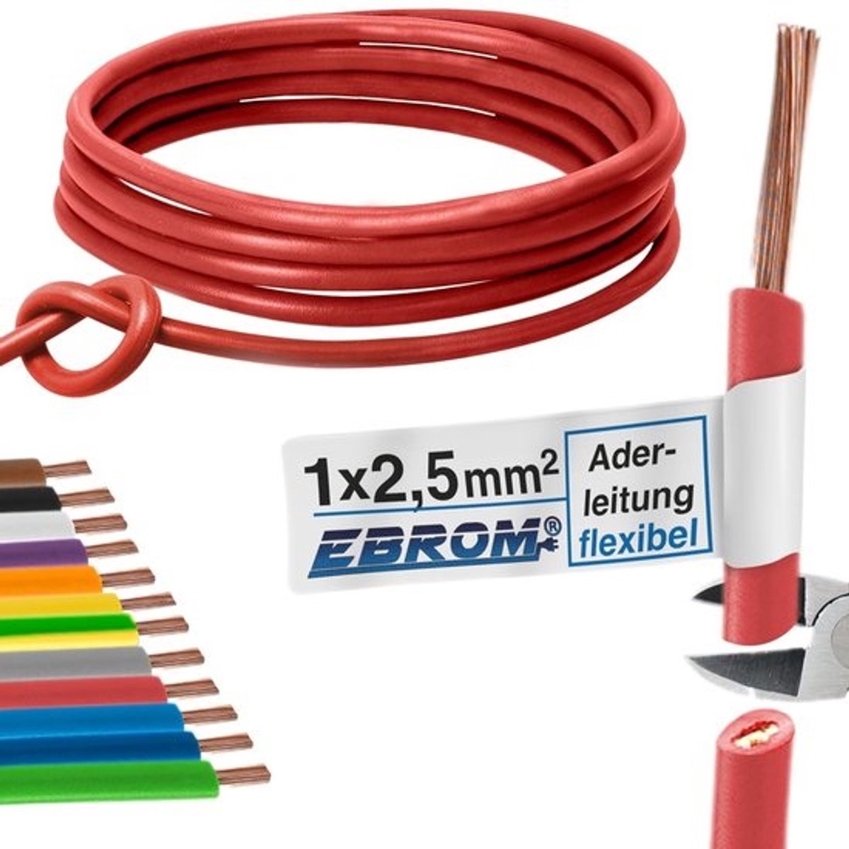 Flexibele aderleiding - Enkele ader PVC - Installatie werk - Fijndradige koperen kern - 25 mm² 20 meter - rood
